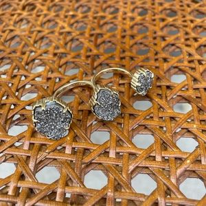 Kendra Scott Naomi two-finger ring in gold with platinum druzy.